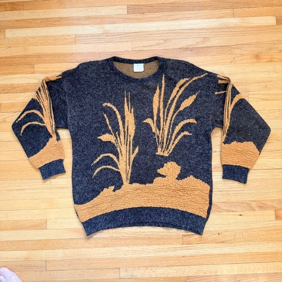 🌾 Vintage 90s Abstract Wheat Print Knit Sweater - Picture 6 of 8